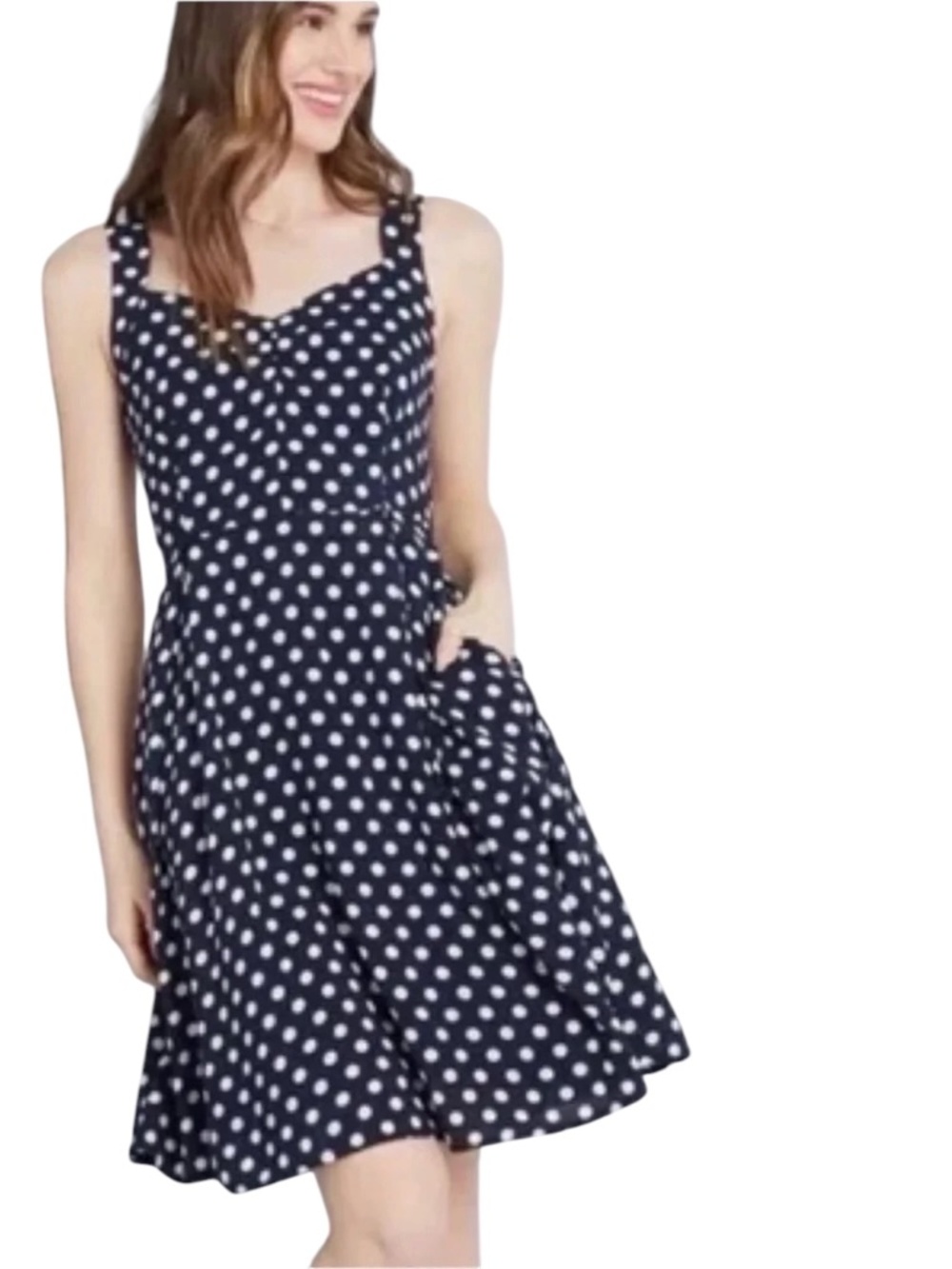 Modcloth Navy Blue & White Polka Dot Sweetheart Sleeveless Mini Dress SMALL